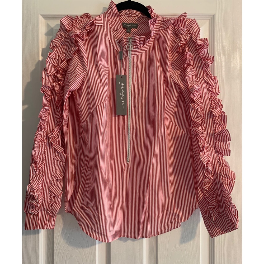 NWT Anthropologie Greysn pinstriped Ruffled Top